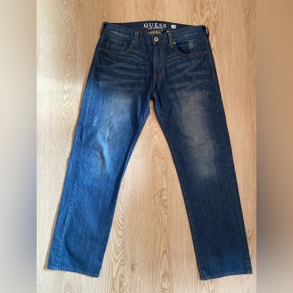 Classic Straight Leg GUESS Jeans Vintage Wash Y2K Denim Casual Streetwear 34x30